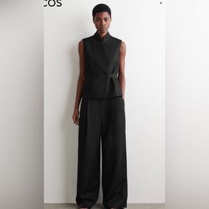 COS Black Wide-Leg High-Waist Linen Blend Pants